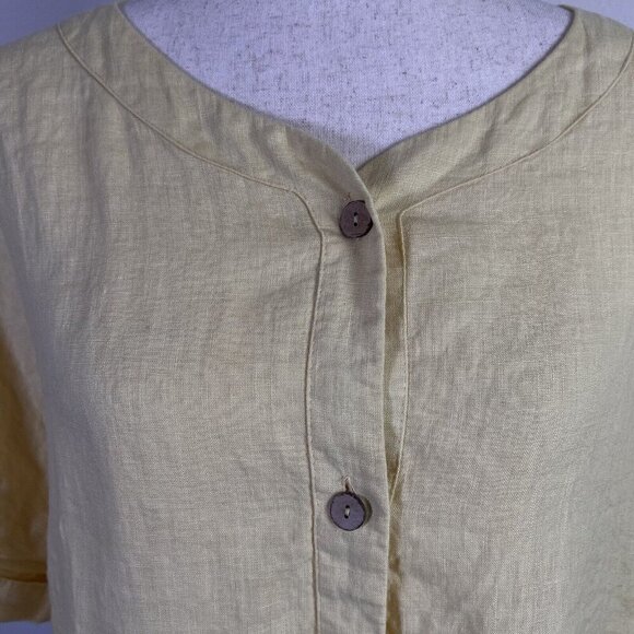 Yuvita NWT 100% Linen Top Yellow Women's Large Boho Button Front Short Sleeve - Picture 7 of 11